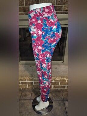 Just Cozy Womens Fleece Leggings X/S - XL Pink Blue & White Tie Dye Print